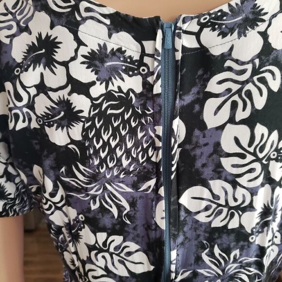 Royal Creations Hibiscus Gray/White Summer Midi Dress SMALL - Picture 7 of 13